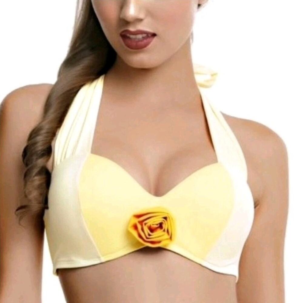 New Disney Belle Beauty & The Beast Swim Bikini Top Yellow Cosplay Halloween L
